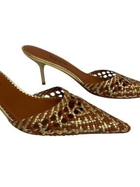 Hype Gold And Brown Woven Leather Mules Y2K Boho Chic